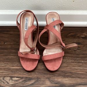 Pink suede wrap around heels